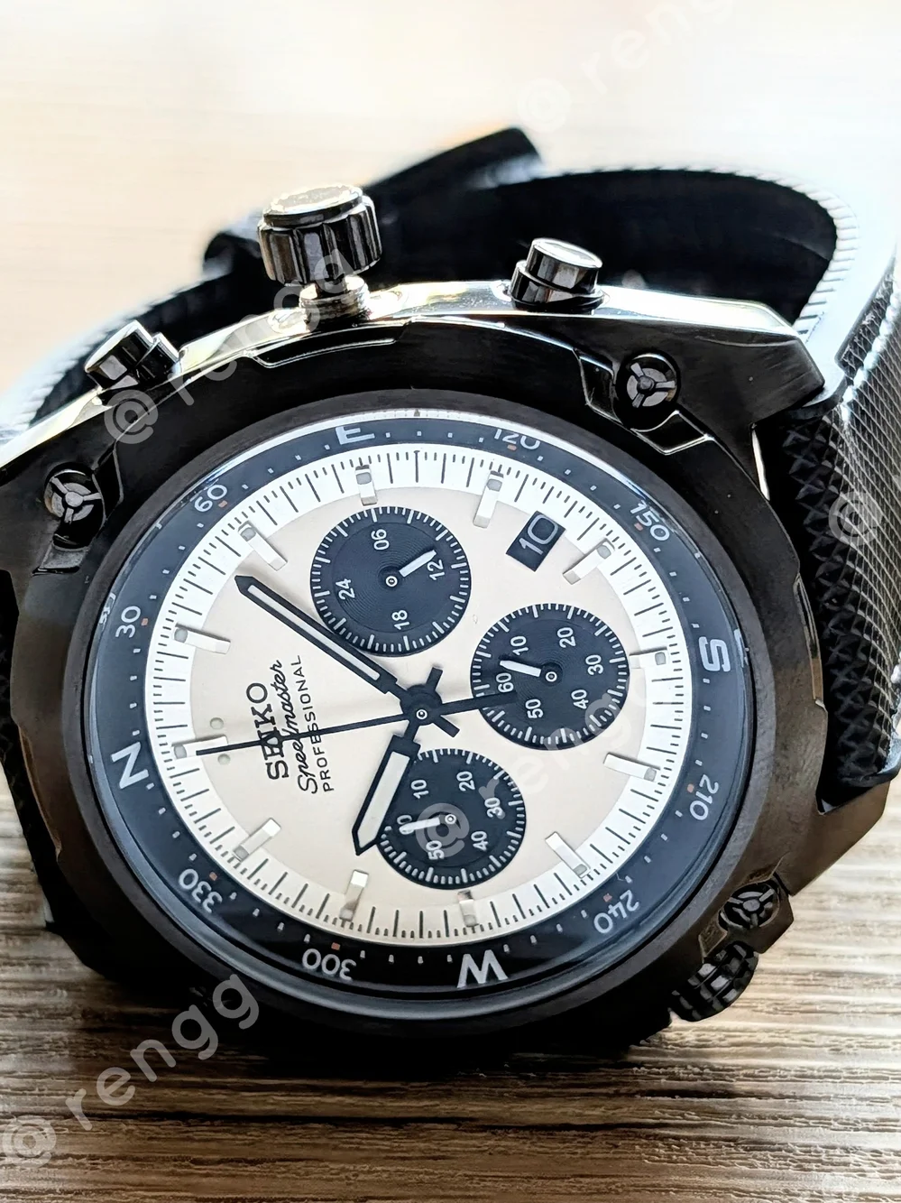 45mm Seiko Speedmaster Professional Men’s Black Panda Chronograph Mod Watch